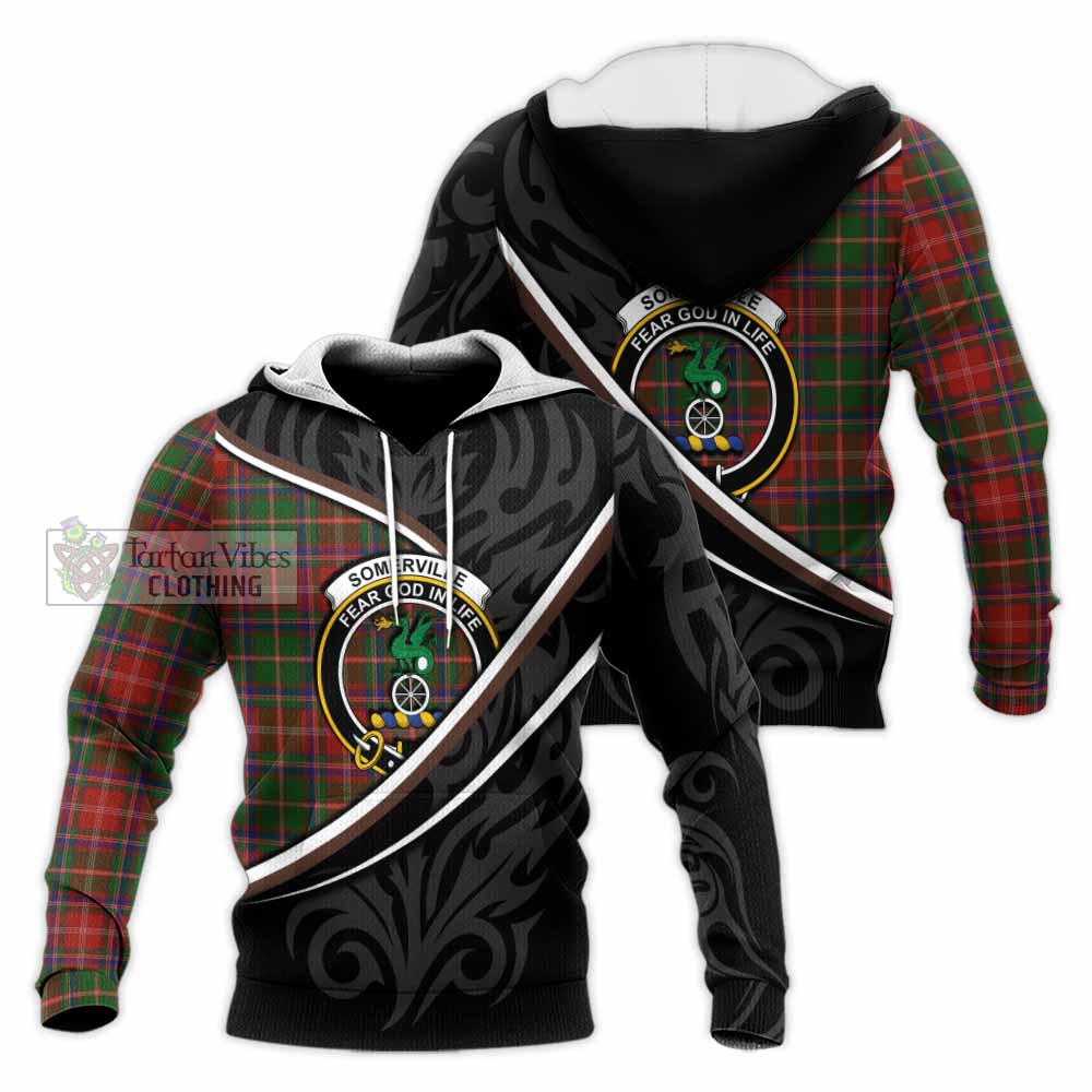 Somerville Tartan Family Crest Knitted Hoodie Celtic Scottish Thistle Floral - Tartan Vibes Clothing