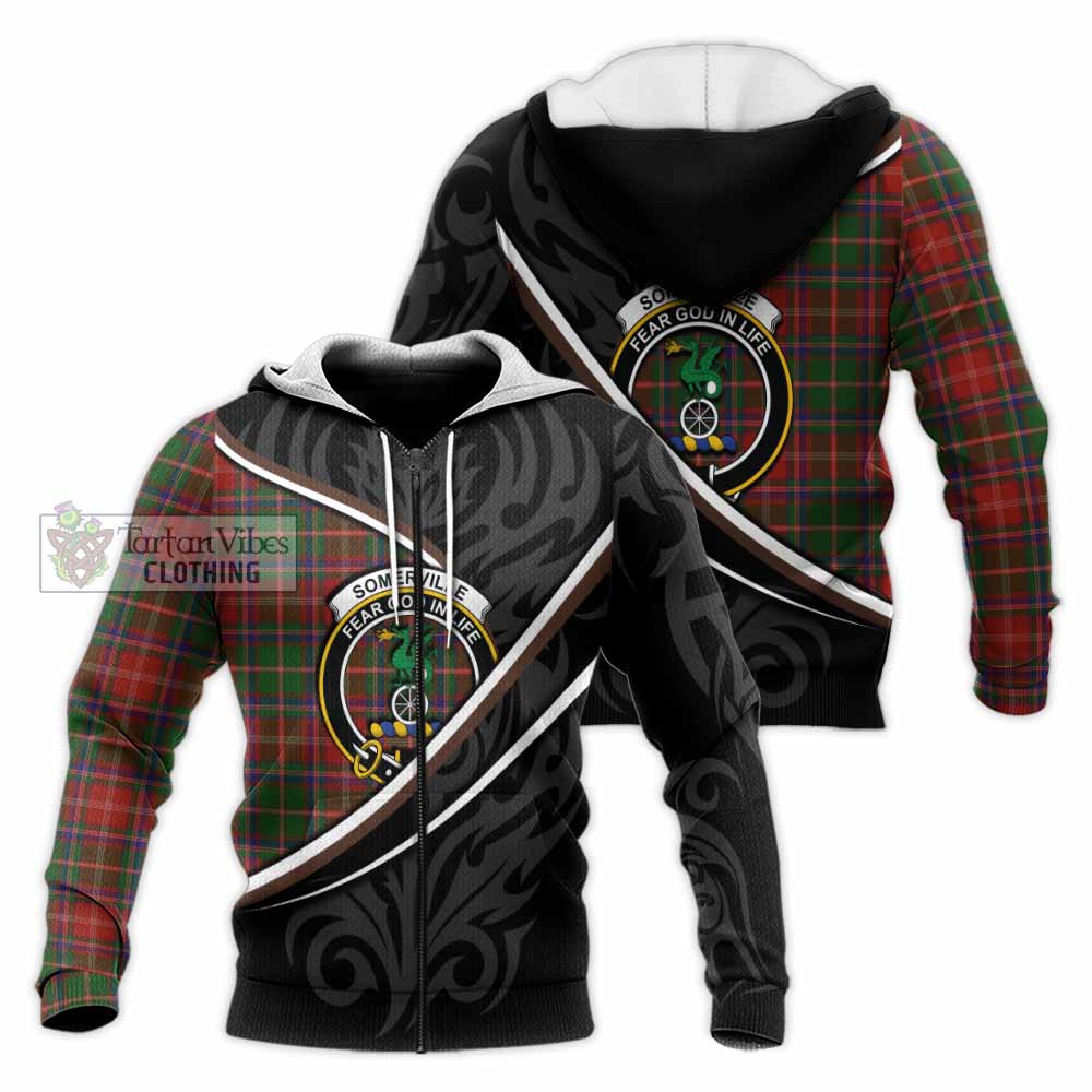 Somerville Tartan Family Crest Knitted Hoodie Celtic Scottish Thistle Floral - Tartan Vibes Clothing