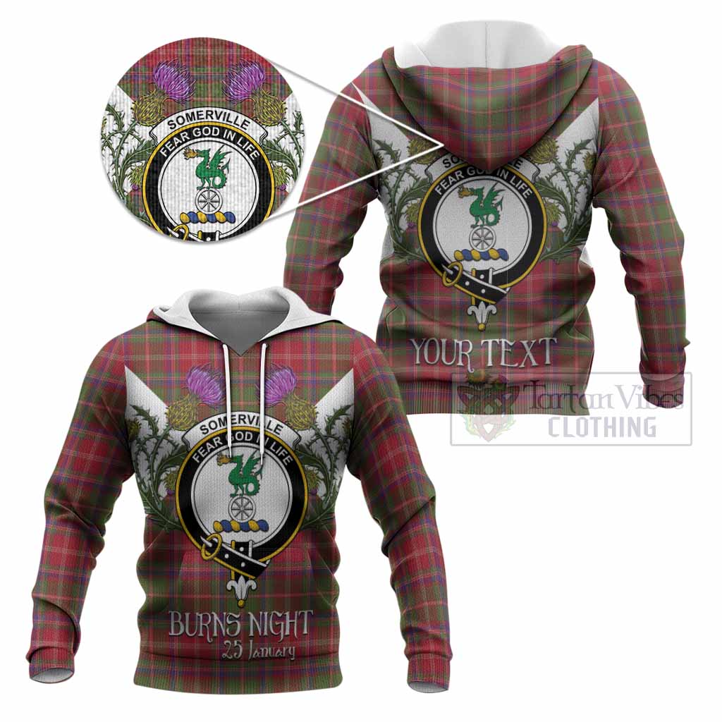 Somerville Tartan Family Crest Knitted Hoodie Scottish Burns Night Thistle Floral