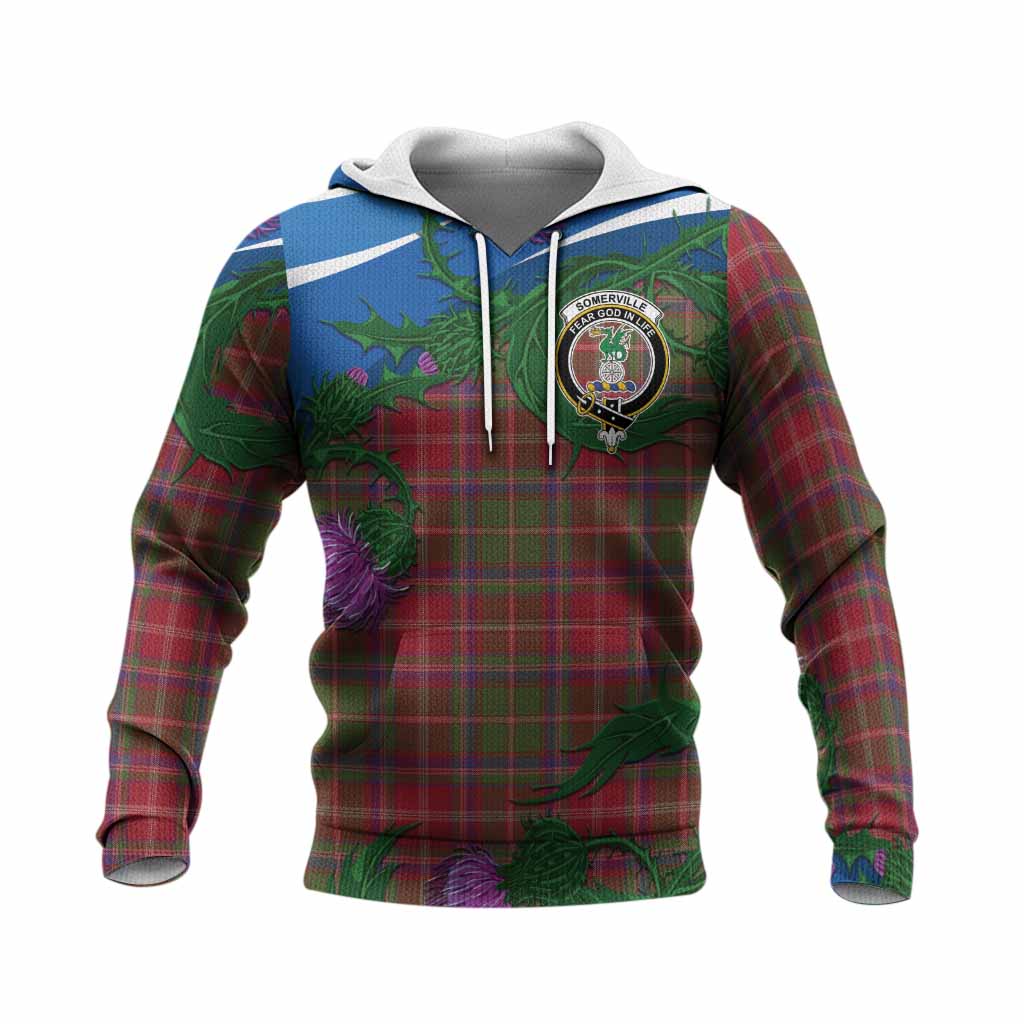 Somerville Tartan Family Crest Knitted Hoodie Thistle in Minimalism