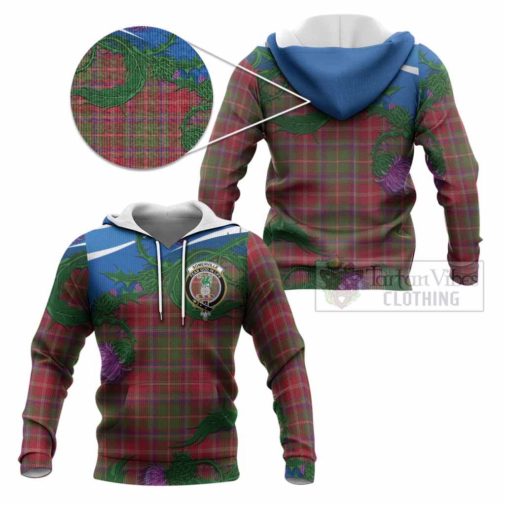 Somerville Tartan Family Crest Knitted Hoodie Thistle in Minimalism