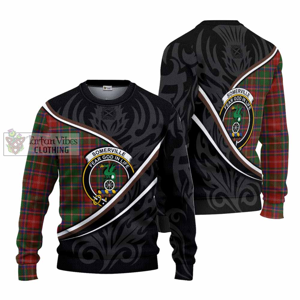 Somerville Tartan Family Crest Knitted Sweater Celtic Scottish Thistle Floral - Tartan Vibes Clothing