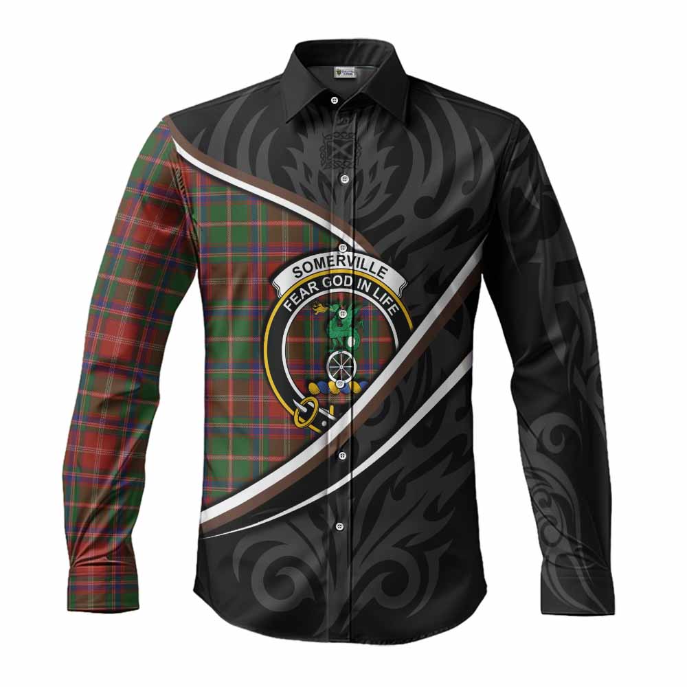 Somerville Tartan Family Crest Long Sleeve Button Shirts Celtic Scottish Thistle Floral - Tartan Vibes Clothing