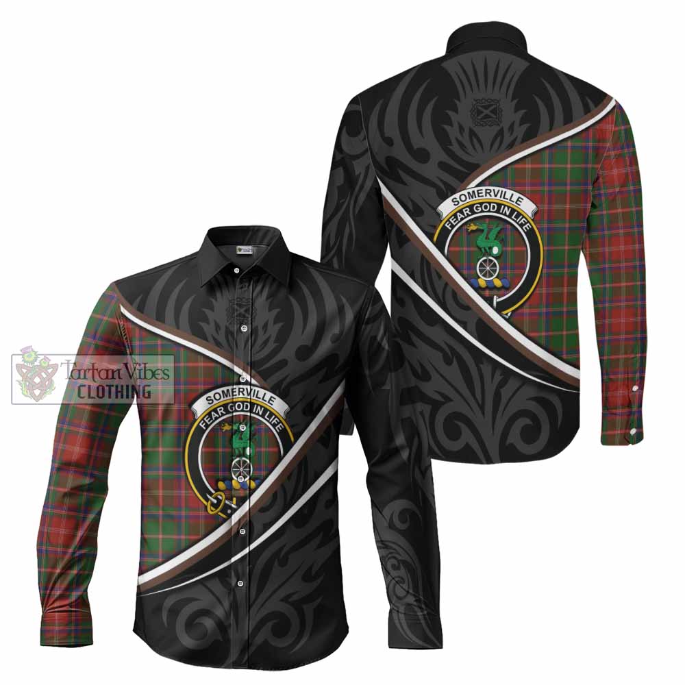 Somerville Tartan Family Crest Long Sleeve Button Shirts Celtic Scottish Thistle Floral - Tartan Vibes Clothing