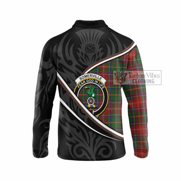 Somerville Tartan Family Crest Long Sleeve Polo Shirt Celtic Scottish Thistle Floral