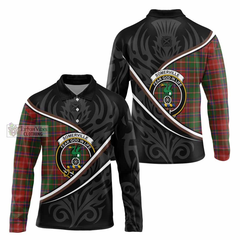 Somerville Tartan Family Crest Long Sleeve Polo Shirt Celtic Scottish Thistle Floral - Tartan Vibes Clothing