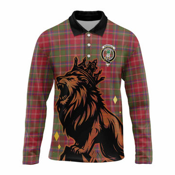 Somerville Tartan Family Crest Long Sleeve Polo Shirt Crowned Lion Roaring