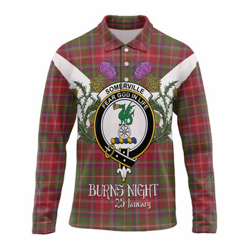Somerville Tartan Family Crest Long Sleeve Polo Shirt Scottish Burns Night Thistle Floral