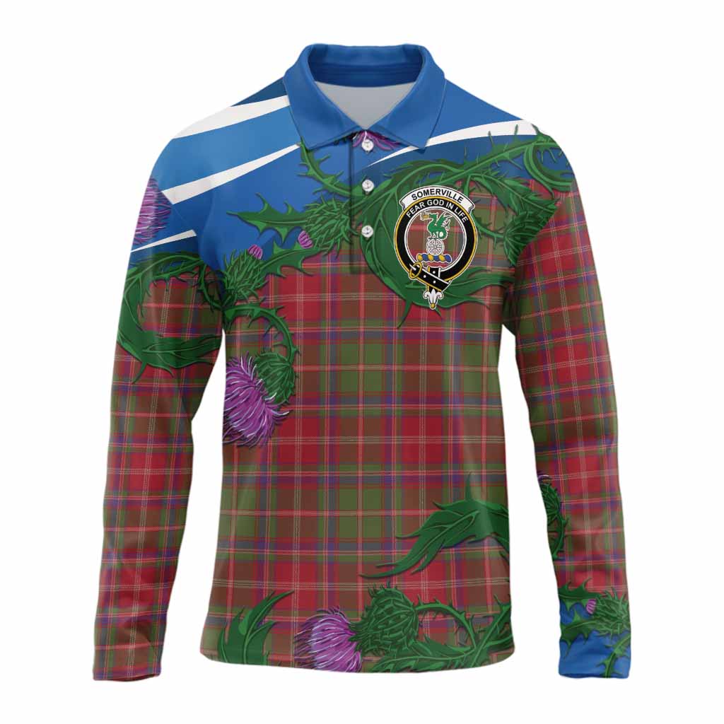 Somerville Tartan Family Crest Long Sleeve Polo Shirt Thistle in Minimalism