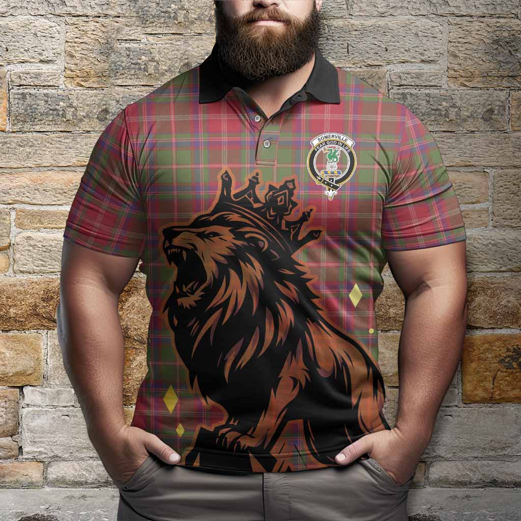 Somerville Tartan Family Crest Polo Shirt Crowned Lion Roaring