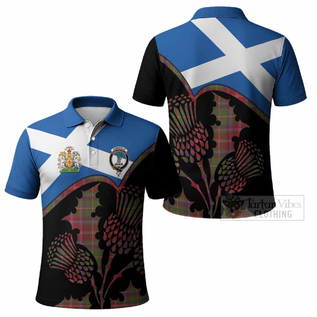 Somerville Tartan Family Crest Polo Shirt Scotland Thistle Floral Flag Style