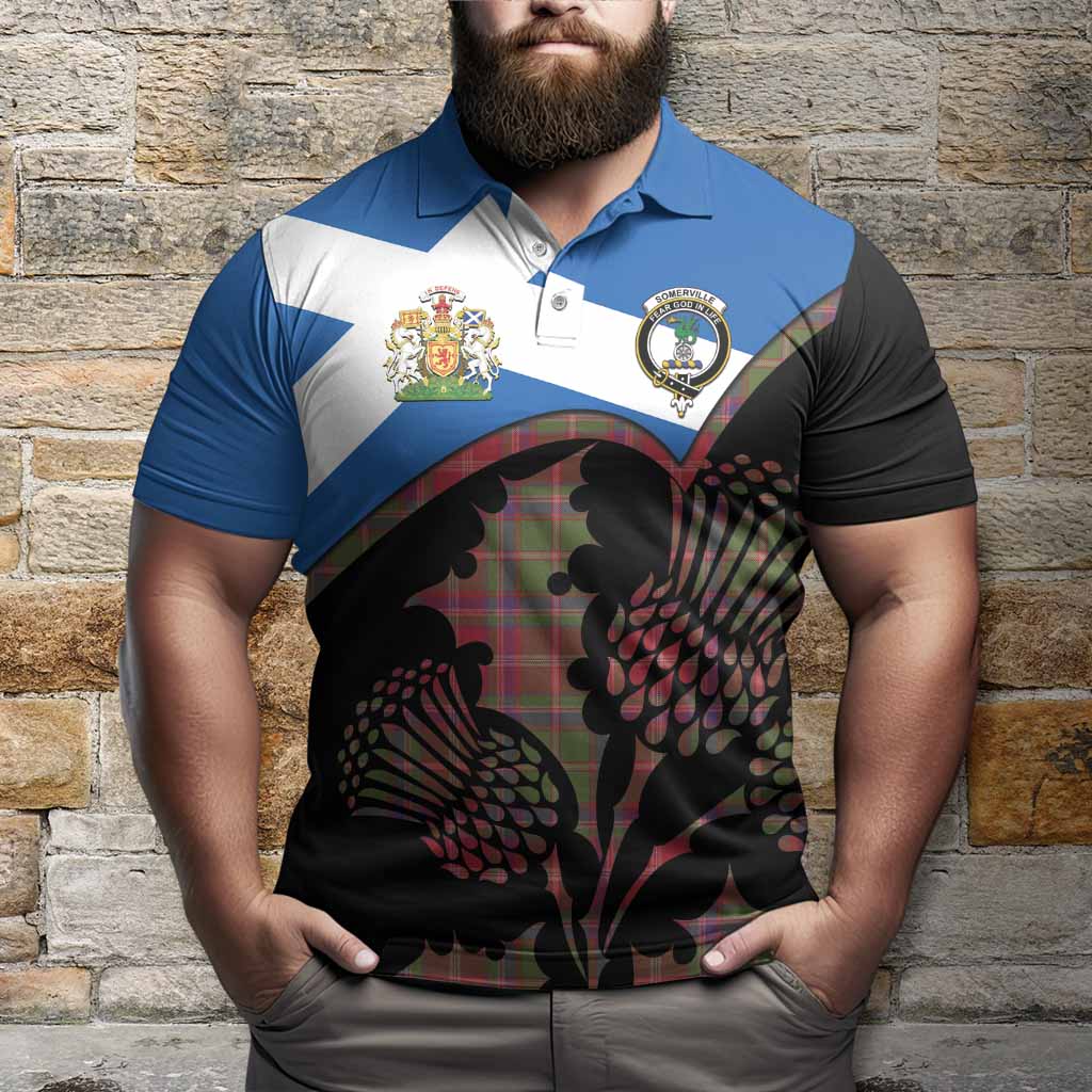 Somerville Tartan Family Crest Polo Shirt Scotland Thistle Floral Flag Style