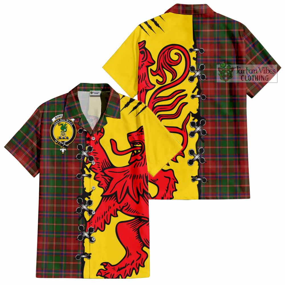 Somerville Tartan Family Crest Short Sleeve Button Shirt Lion Rampant Honor - Tartan Vibes Clothing