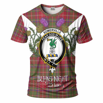 Somerville Tartan Family Crest T-Shirt Scottish Burns Night Thistle Floral