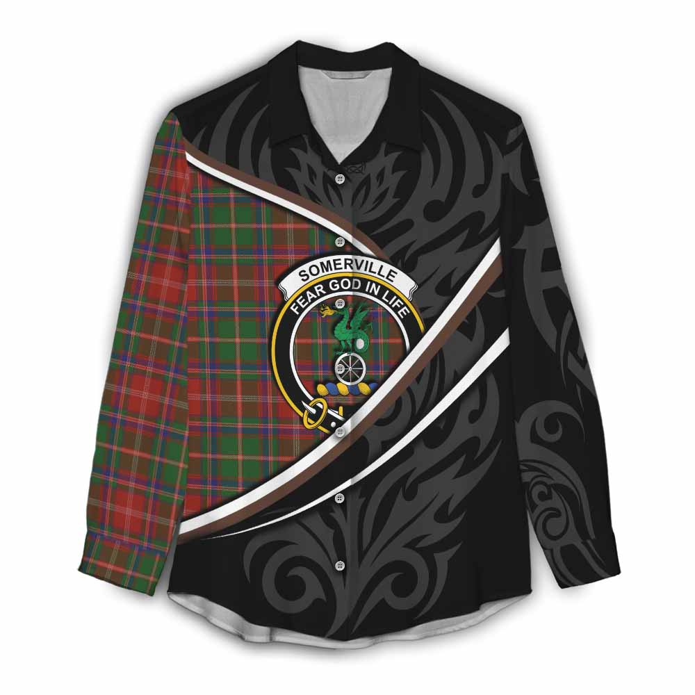 Somerville Tartan Family Crest Women Casual Shirt Celtic Scottish Thistle Floral - Tartan Vibes Clothing