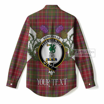 Somerville Tartan Family Crest Women Casual Shirt Scottish Burns Night Thistle Floral