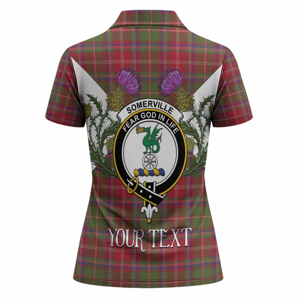 Somerville Tartan Family Crest Women Polo Shirt Scottish Burns Night Thistle Floral