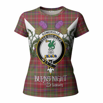 Somerville Tartan Family Crest Women T shirt Scottish Burns Night Thistle Floral