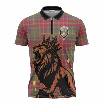 Somerville Tartan Family Crest Zipper Polo Shirt Crowned Lion Roaring