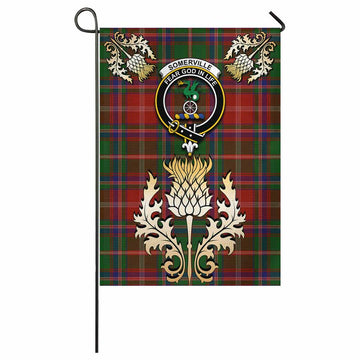 Somerville Tartan Garden Flag with Golden Regal Scottish Thistle Emblem