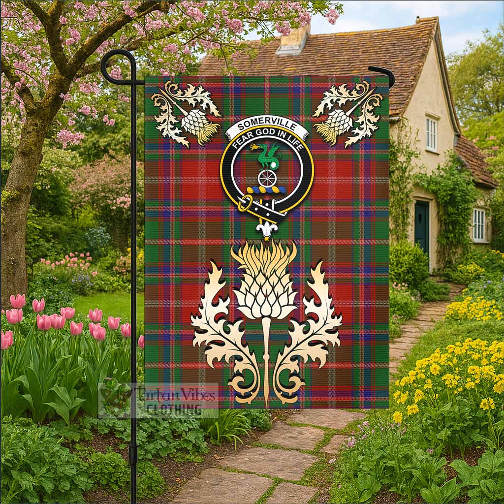 Somerville Tartan Garden Flag with Golden Regal Scottish Thistle Emblem - Tartan Vibes Clothing