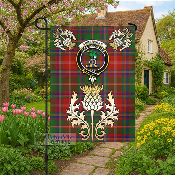 Somerville Tartan Garden Flag with Golden Regal Scottish Thistle Emblem