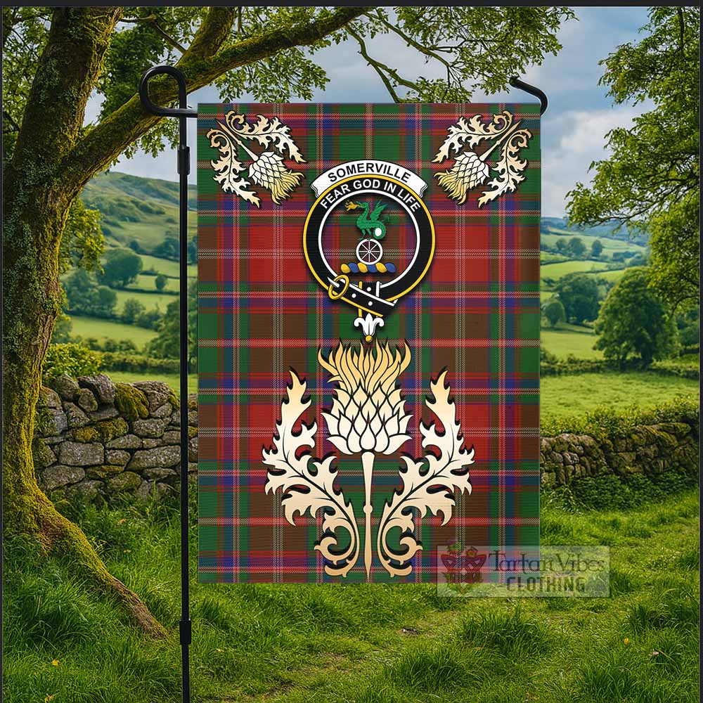 Somerville Tartan Garden Flag with Golden Regal Scottish Thistle Emblem - Tartan Vibes Clothing