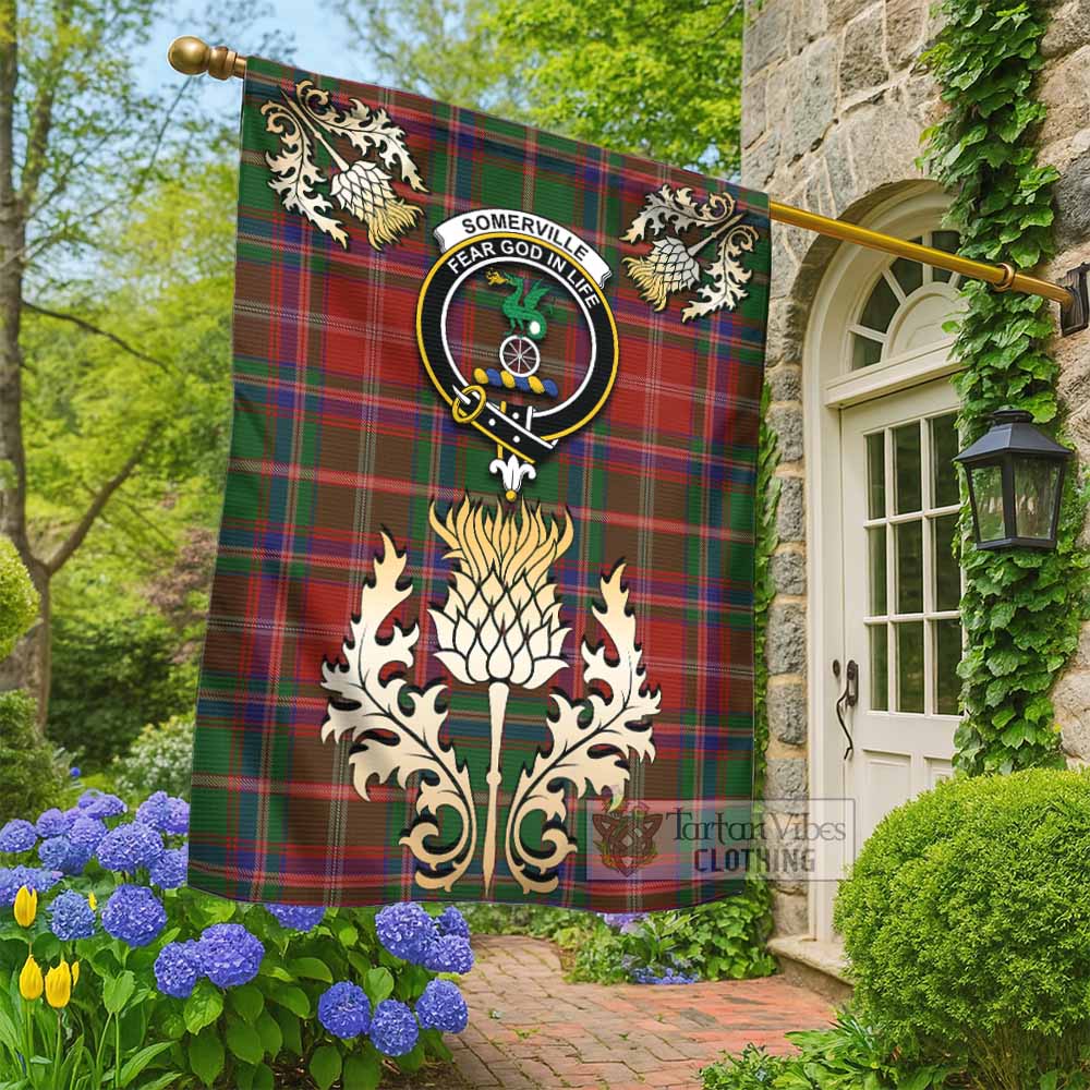 Somerville Tartan Garden Flag with Golden Regal Scottish Thistle Emblem - Tartan Vibes Clothing