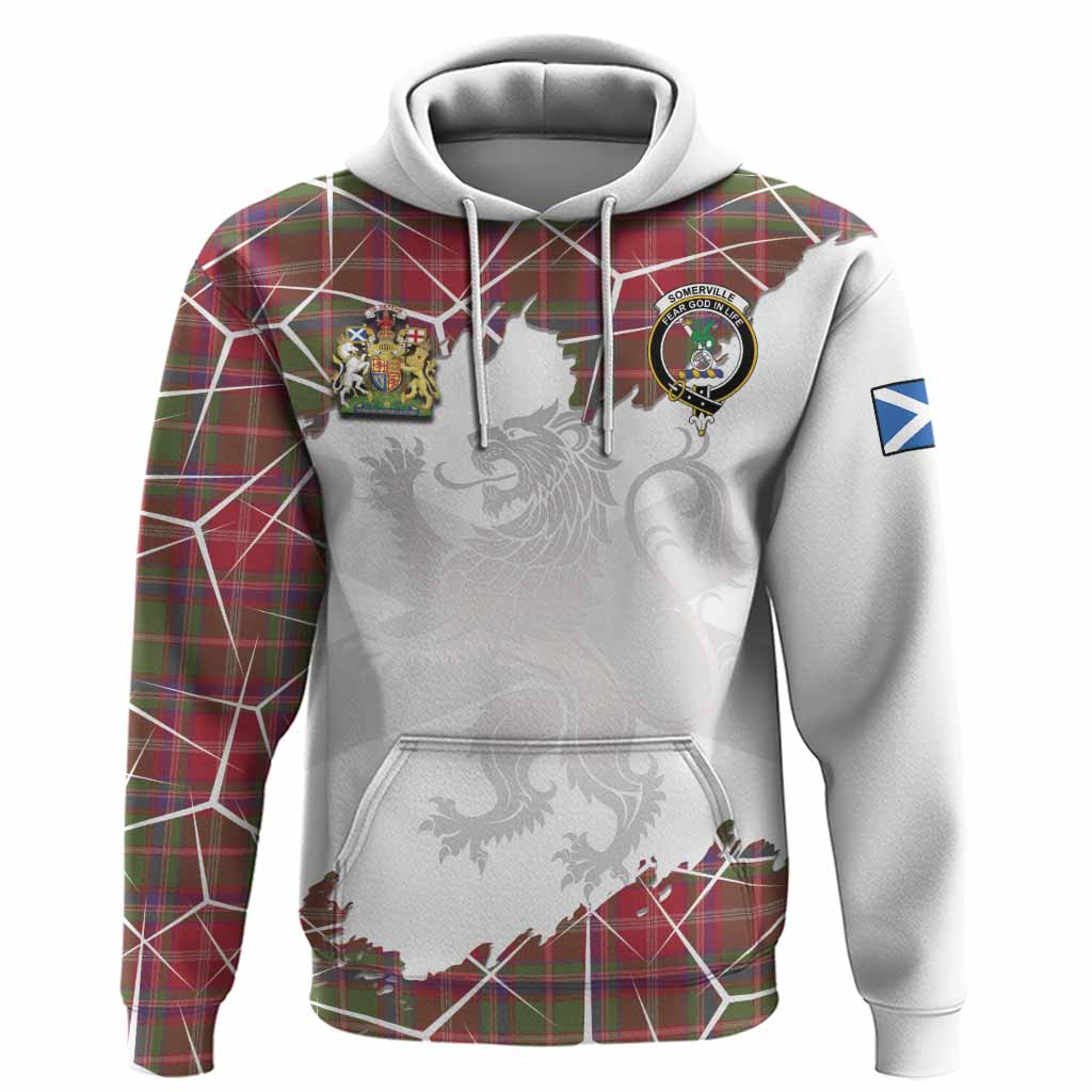 Somerville Tartan Hoodie with Family Crest and Lion Rampant Grunge Style
