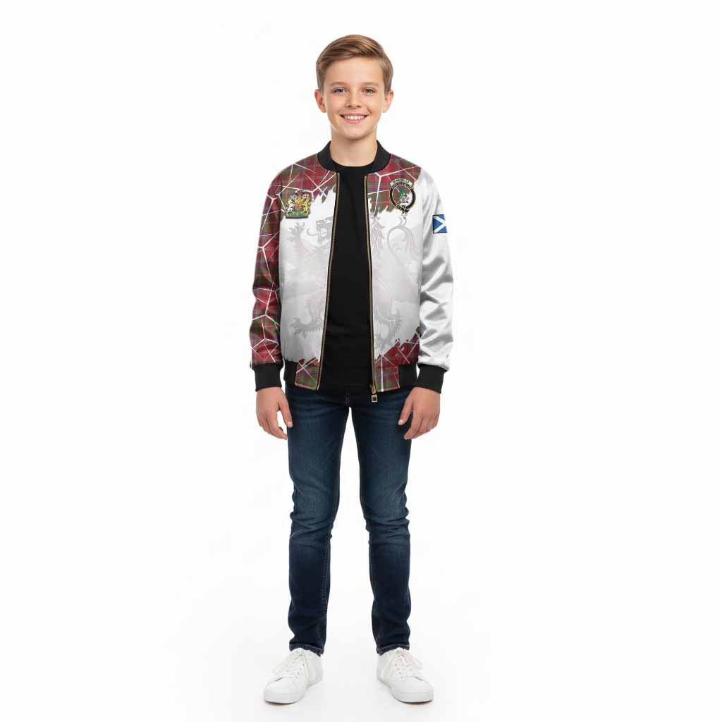 Somerville Tartan Kid Bomber Jacket with Family Crest and Lion Rampant Grunge Style