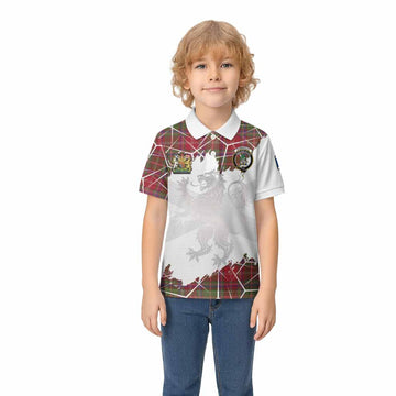 Somerville Tartan Kid Polo Shirt with Family Crest and Lion Rampant Grunge Style
