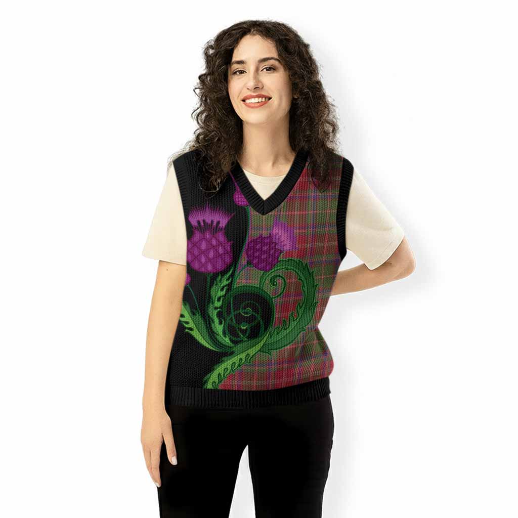 Somerville Tartan Knitted V-Neck Vest Traditional Scottish Thistle