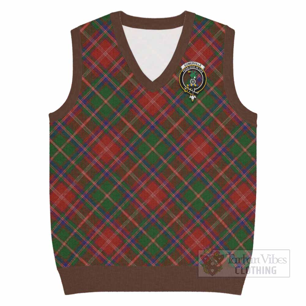 Somerville Tartan Knitted V-Neck Vest with Family Crest Cross Style