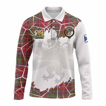 Somerville Tartan Long Sleeve Polo Shirt with Family Crest and Lion Rampant Grunge Style
