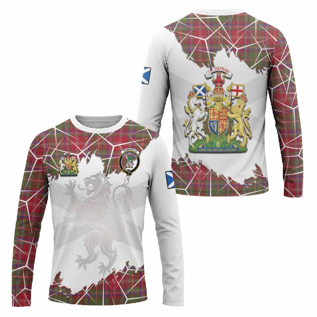 Somerville Tartan Long Sleeve T-Shirt with Family Crest and Lion Rampant Grunge Style