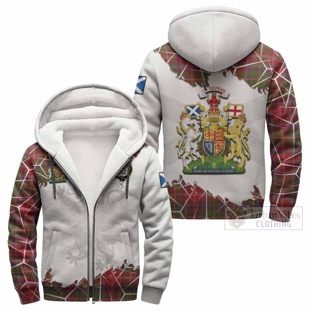 Somerville Tartan Sherpa Hoodie with Family Crest and Lion Rampant Grunge Style