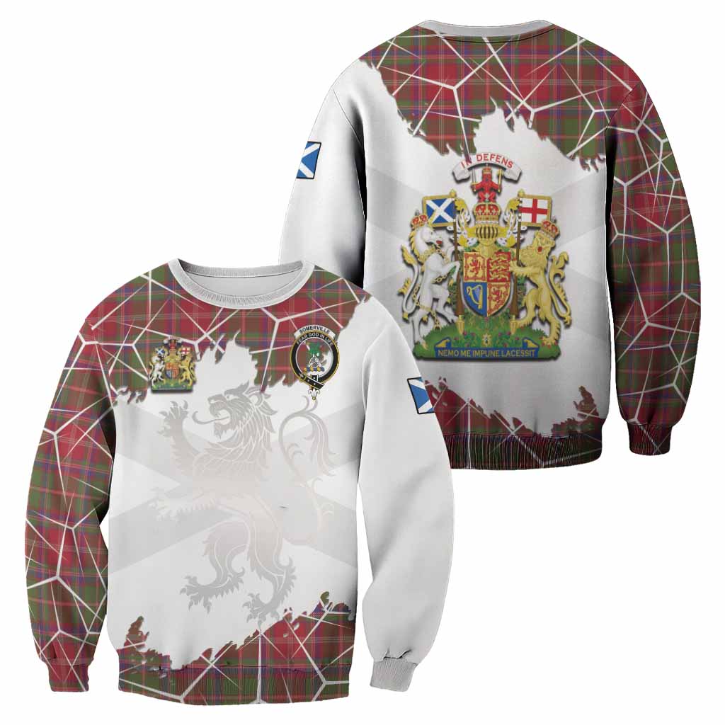 Somerville Tartan Sweatshirt with Family Crest and Lion Rampant Grunge Style