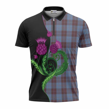Sorbie Tartan Zipper Polo Shirt Traditional Scottish Thistle