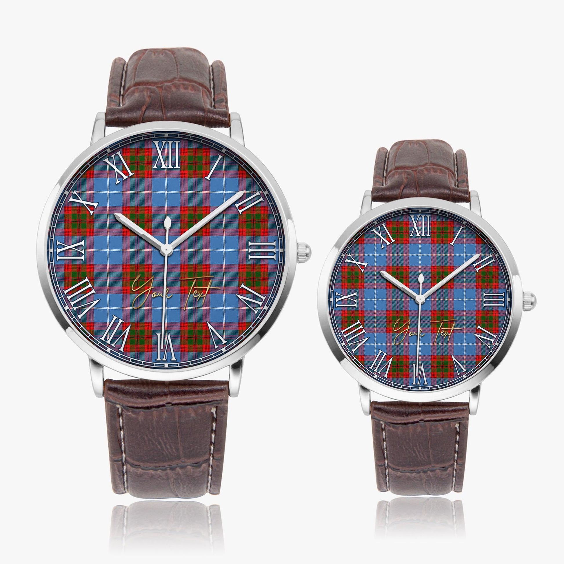 Spalding Tartan Personalized Your Text Leather Trap Quartz Watch Ultra Thin Silver Case With Brown Leather Strap - Tartanvibesclothing Shop