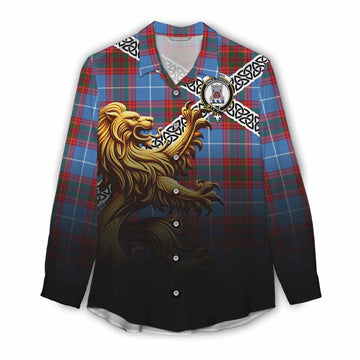 Spalding Crest Tartan Women's Casual Shirt with Golden Lion Emblem Celtic Style Female - Tartan Vibes Clothing