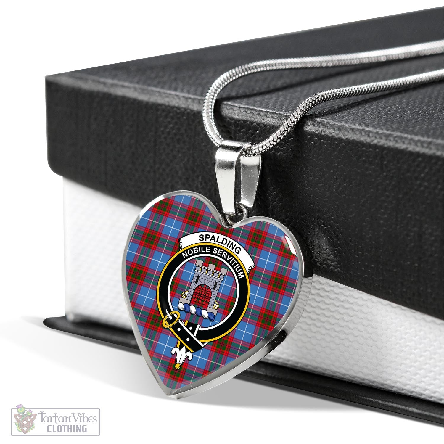 Spalding Tartan Heart Necklace with Family Crest Luxury Necklace (Silver) No - Tartan Vibes Clothing