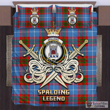 Tartan Vibes Clothing Spalding Tartan Bedding Set with Clan Crest and the Golden Sword of Courageous Legacy