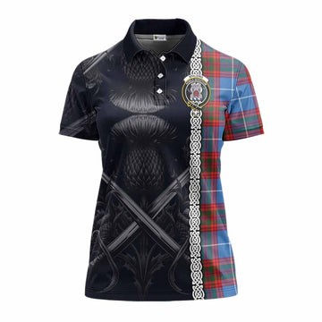 Spalding Tartan Women's Polo Shirt with Family Crest Cross Sword Thistle Celtic Vibes Women - Tartan Vibes Clothing