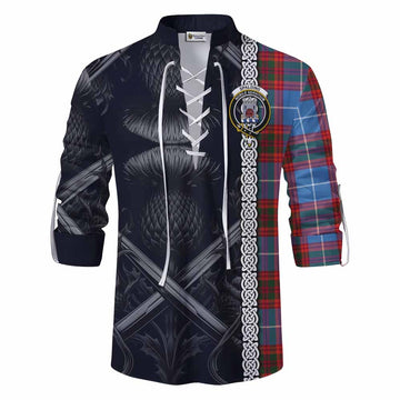 Spalding Tartan Ghillie Kilt Shirt with Family Crest Cross Sword Thistle Celtic Vibes Men - Tartan Vibes Clothing