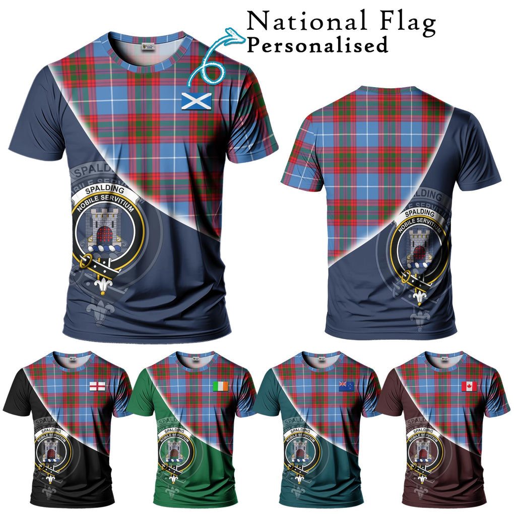 Spalding Tartan T-Shirt with Personalised National Flag and Family Crest Half Style Kid's Shirt - Tartan Vibes Clothing