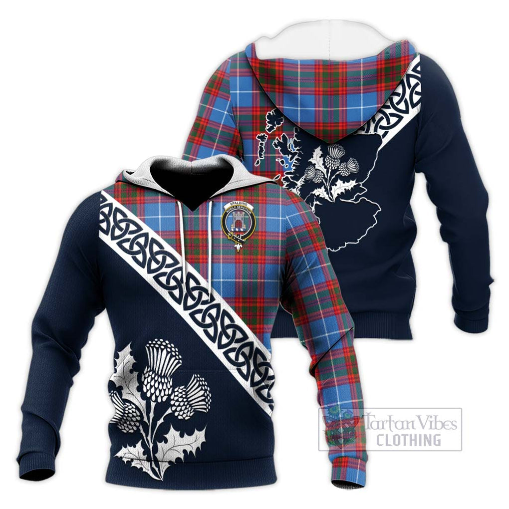 Spalding Tartan Knitted Hoodie Featuring Thistle and Scotland Map Unisex Knitted Pullover Hoodie - Tartan Vibes Clothing