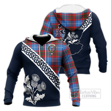 Spalding Tartan Knitted Hoodie Featuring Thistle and Scotland Map Unisex Knitted Pullover Hoodie - Tartan Vibes Clothing