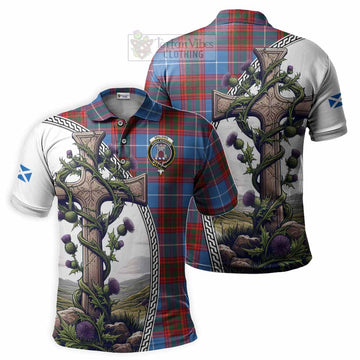 Spalding Tartan Polo Shirt with Family Crest and St. Andrew's Cross Accented by Thistle Vines Kid - Tartan Vibes Clothing