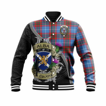 Spalding Tartan Family Crest Baseball Jacket Lion Rampant Royal Thistle Shield Celtic Inspired Unisex - Tartan Vibes Clothing