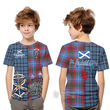 Spalding Tartan Kid T-Shirt Happy St. Andrew's Day Half Tartan Style Youth XL Size14 - Tartan Vibes Clothing